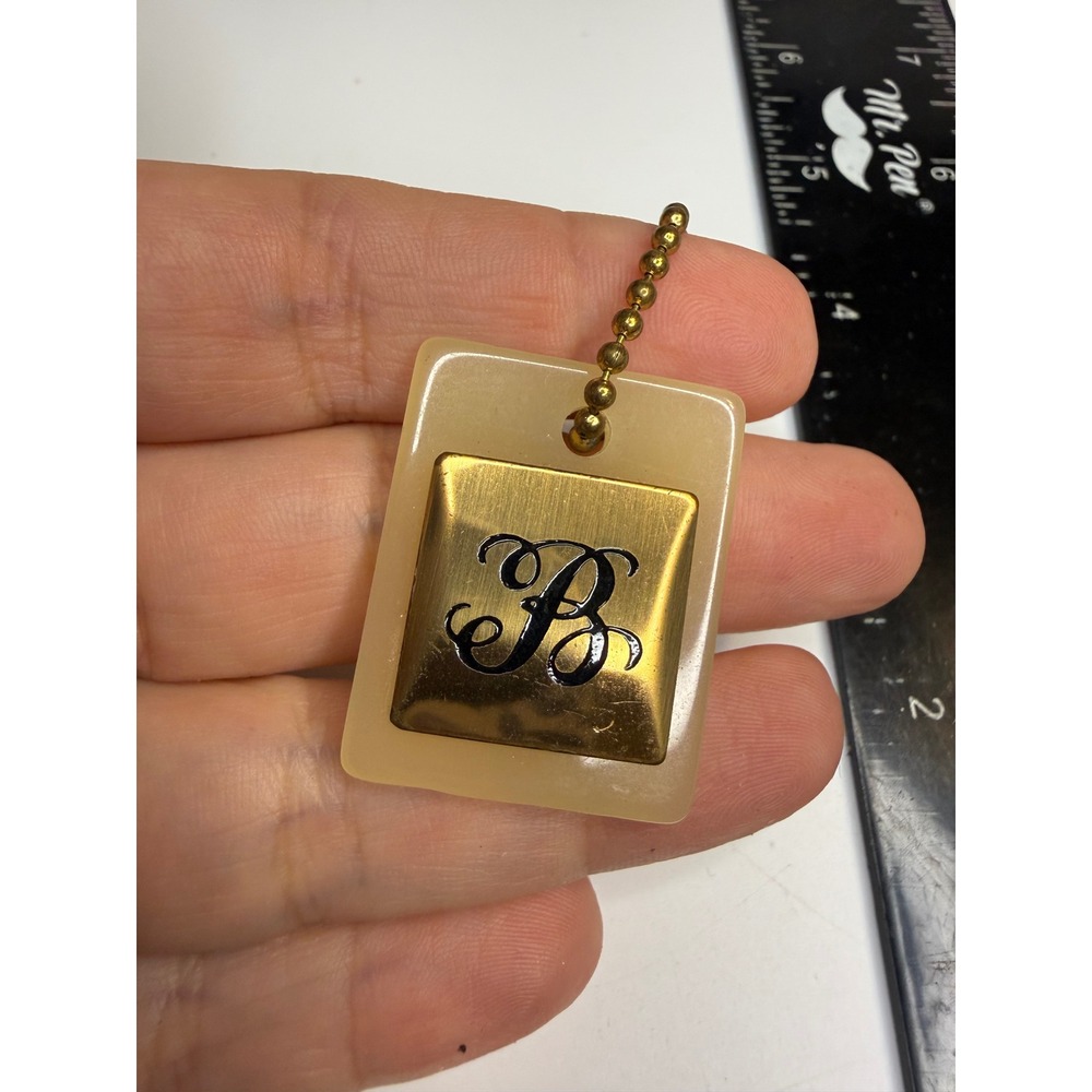Vintage Monogram Keychain Initial B Gold Tone Cream Resin Ball Chain Accessory